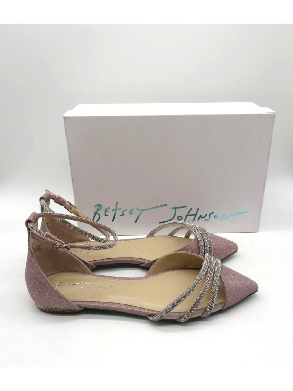 Betsey Johnson SB-Elsah Blush Pointed Toe Flats Rhinestone Straps Size 8M NIB